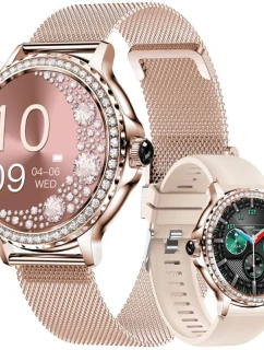 Dámské chytré hodinky model 21805565 Zlatý náramek + růžový silikonový řemínek - VELTORI