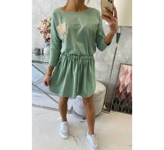 Šaty s flitrovou kapsou tmavě mátové Šaty s flitrovou kapsou tmavě mátové