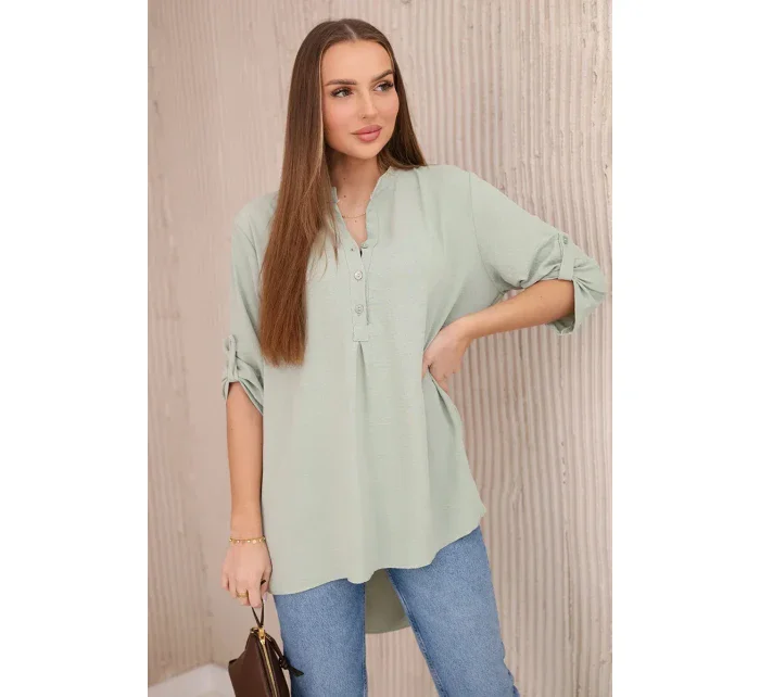 Blúzka s predĺženým zadným dielom svetlej mentolovej farby Blúzka s predĺženým zadným dielom svetlej mentolovej farby