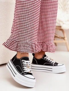 Trampki Damskie Na Platformie Ze Złotymi Przypinkami Czarne Fiorina