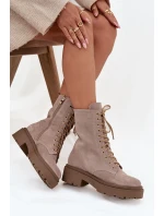 Botki Workery Damskie Z Naturalnego Zamsz Ocieplane Zazoo 4213 Beżowe