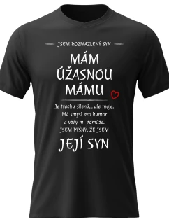 Pánské bavlněné tričko s potiskem - MÁM ÚŽASNOU MÁMU - černé