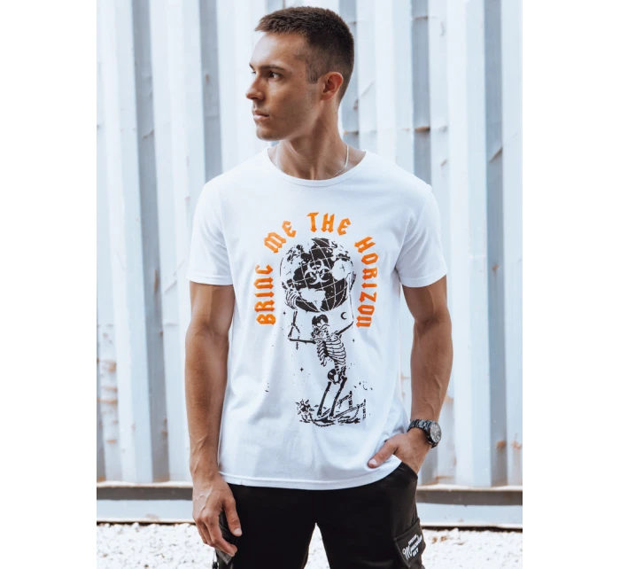 Pánske biele tričko s potlačou FashionStreet RX5619 Pánske biele tričko s potlačou FashionStreet RX5619