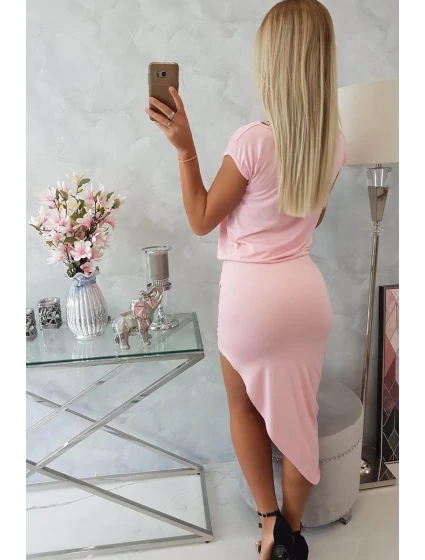 Asymetrické šaty pudrově růžové