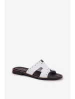 Zazoo 40326 Lakierowane Damskie Klapki Z Ozdobnymi Wycięciami Białe