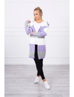 Trojfarebný pruhovaný sveter ecru+purple+grey