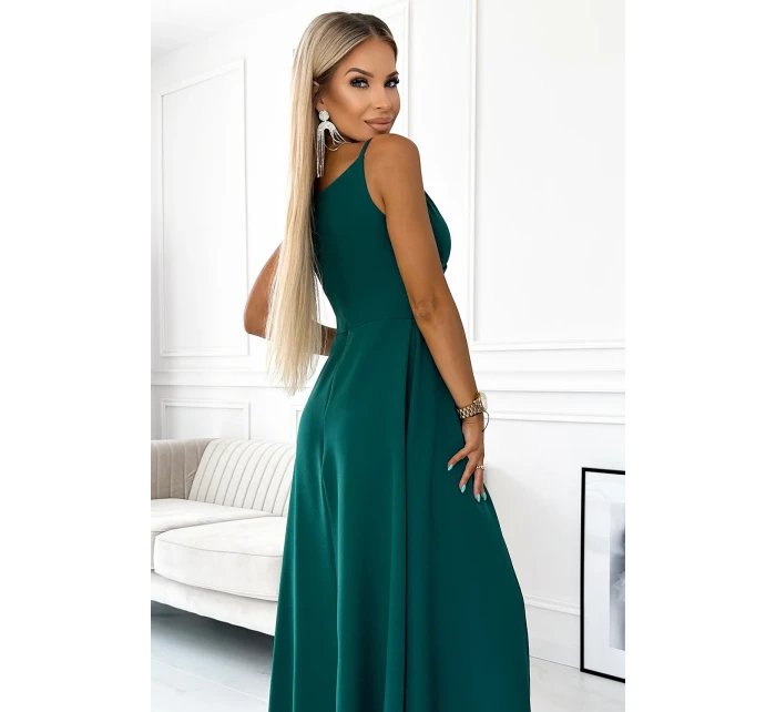 CHIARA Elegantní zelené dámské dlouhé maxi šaty na ramínkách model 18829195 - numoco CHIARA Elegantní zelené dámské dlouhé maxi šaty na ramínkách model 18829195 - numoco
