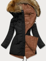 Dámska obojstranná zimná bunda black-caramel (m-21508)