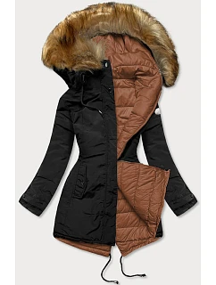 Dámska obojstranná zimná bunda black-caramel (m-21508)