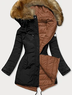 Dámska obojstranná zimná bunda black-caramel (m-21508)