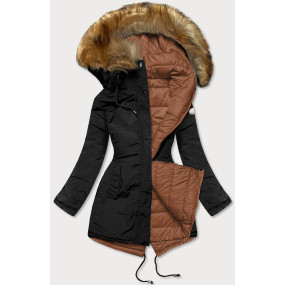 Čierno-karamelová obojstranná dámska zimná bunda (M-21508)