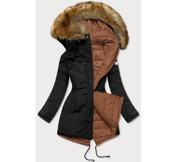 Čierno-karamelová obojstranná dámska zimná bunda (m-21508)