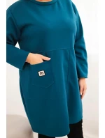 Plus veľkosť dámske šaty s 3/4 rukávom Plus veľkosť šaty s vreckami Navy