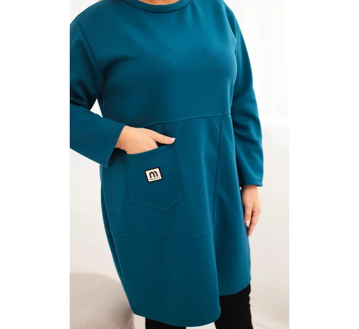 Plus veľkosť dámske šaty s 3/4 rukávom Plus veľkosť šaty s vreckami Navy