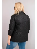 Dámske Plus veľkosť prešívaná bunda s kvetmi s golierom a vreckami čierna