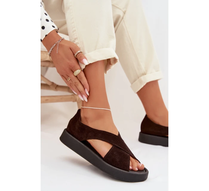 Dámské sandály Zazoo 3196 z přírodního semiše Čokoládové