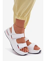 Kožené dámské sandály na platformě na suchý zip bílé model 22095050 - EVENTO