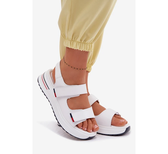 Kožené dámské sandály na platformě na suchý zip bílé model 22095050 - EVENTO