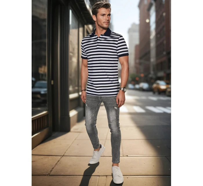 Pánska pruhovaná polokošeľa tmavomodrá FashionStreet PX0641