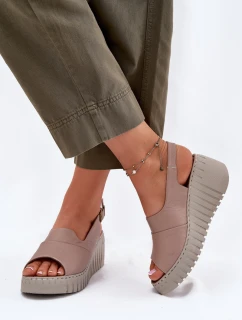 Dámské Sandály Z Přírodní Kůže Na Klínu Tmavě Béžové model 21697695 - Artiker