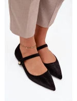 Sametové baleríny s páskem a zlatým detailem černé Gisanne