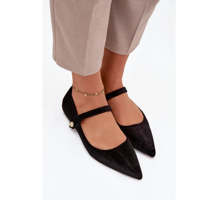 Sametové baleríny s páskem a zlatým detailem černé Gisanne
