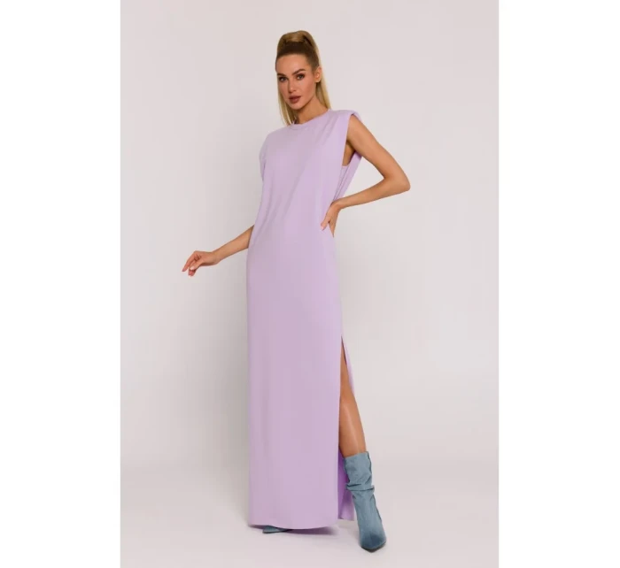 M790 Maxi šaty s ramennými vypchávkami - fialové M790 Maxi šaty s ramennými vypchávkami - fialové
