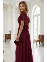 Dlouhé lesklé šaty 635-5 MELANIA  vínové - Numoco