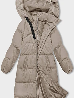 Světle béžová dlouhá hrubší dámská bunda s kapucí model 21246162 - J.STYLE