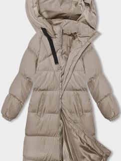 Svetlo béžová dlhá hrubá dámska bunda s kapucňou (5M3163-62)