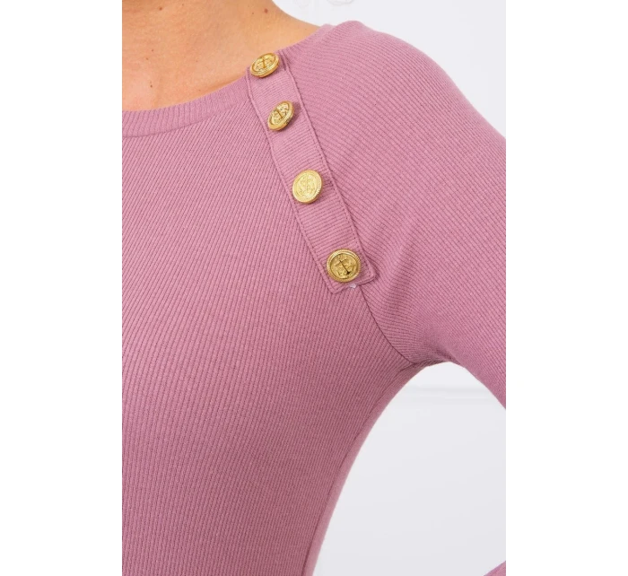 Šaty s ozdobnými gombíkmi tmavo ružové