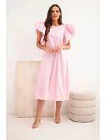 Dámske bavlnené šaty s volánovými rukávmi candy pink