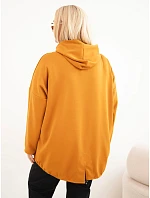 Dámska mikina z viskózy vo veľkosti plus size s kapucňou a klokaním vreckom, horčicová