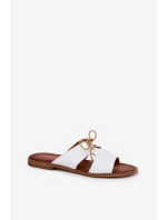 Skórzane Klapki Damskie Na Płaskim Obcasie Zazoo 3022 Białe Skórzane Klapki Damskie Na Płaskim Obcasie Zazoo 3022 Białe