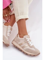 Kožené dámské tenisky na platformě model 22013931 Béžové - S.Barski Kožené dámské tenisky na platformě model 22013931 Béžové - S.Barski