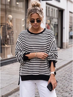 Dámska bavlnená mikina oversize s pruhmi Azara, čierna, FashionStreet RY2934