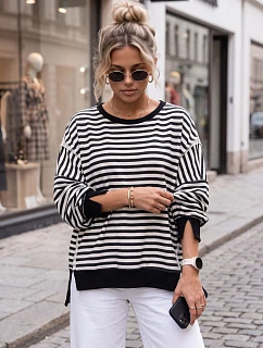 Dámská bavlněná mikina oversize s pruhy Azara, černá, FashionStreet RY2934