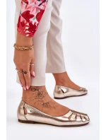 model 21611246 Pohodlné Dámské Kožené Baletky Zlaté - Zazoo