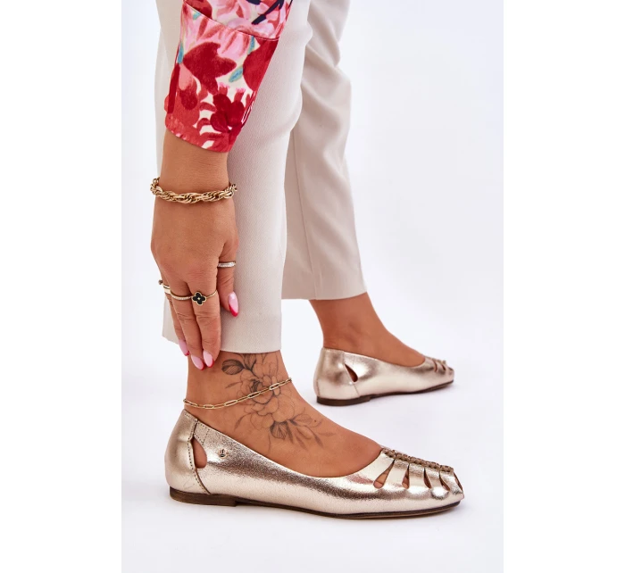 model 21611246 Pohodlné Dámské Kožené Baletky Zlaté - Zazoo