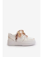 Sneakersy Damskie Na Platformie Z Ozdobnym Sznurowaniem Białe Mistra