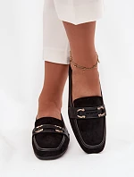 Mokasyny Loafersy Damskie Z Ozdobnym Elementem Czarne Evelora