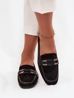 Mokasyny Loafersy Damskie Z Ozdobnym Elementem Czarne Evelora