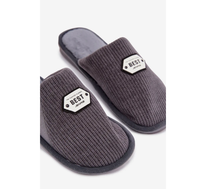 Pánské pantofle s výšivkou šedé model 21793926 - Boto Pánské pantofle s výšivkou šedé model 21793926 - Boto