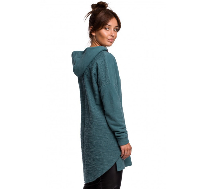 Dámsky pletený sveter so zaobleným lemom B176 tyrkysový - BeWear