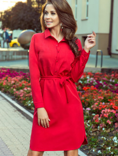 CAMILLE - Červené dámske košeľové šaty so zaväzovaním 284-1