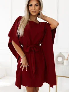 287-34 SOFIA Dámske šaty s motýlikom a viazaním v páse - Bordeaux