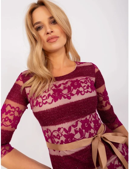 Dámské šaty LK SK model 21884460 Vínová s béžovou - Lakerta