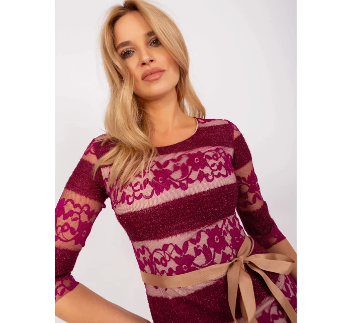 Dámske šaty LK SK 507231.71P Vínová s béžovou - Lakerta