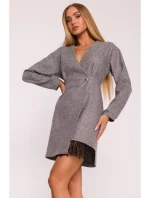 M871 Zavinovacie šaty z tvídu - grafitové