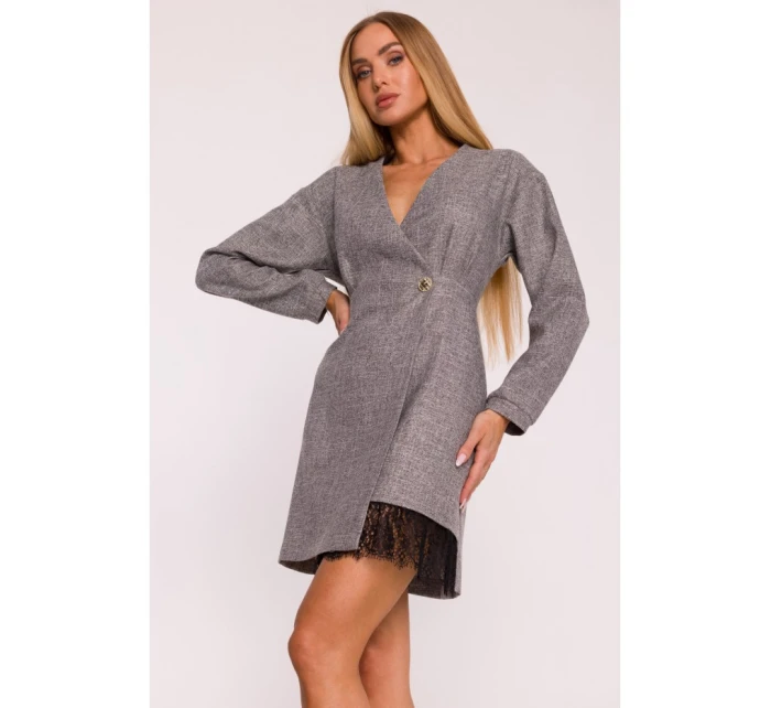 M871 Zavinovacie šaty z tvídu - grafitové